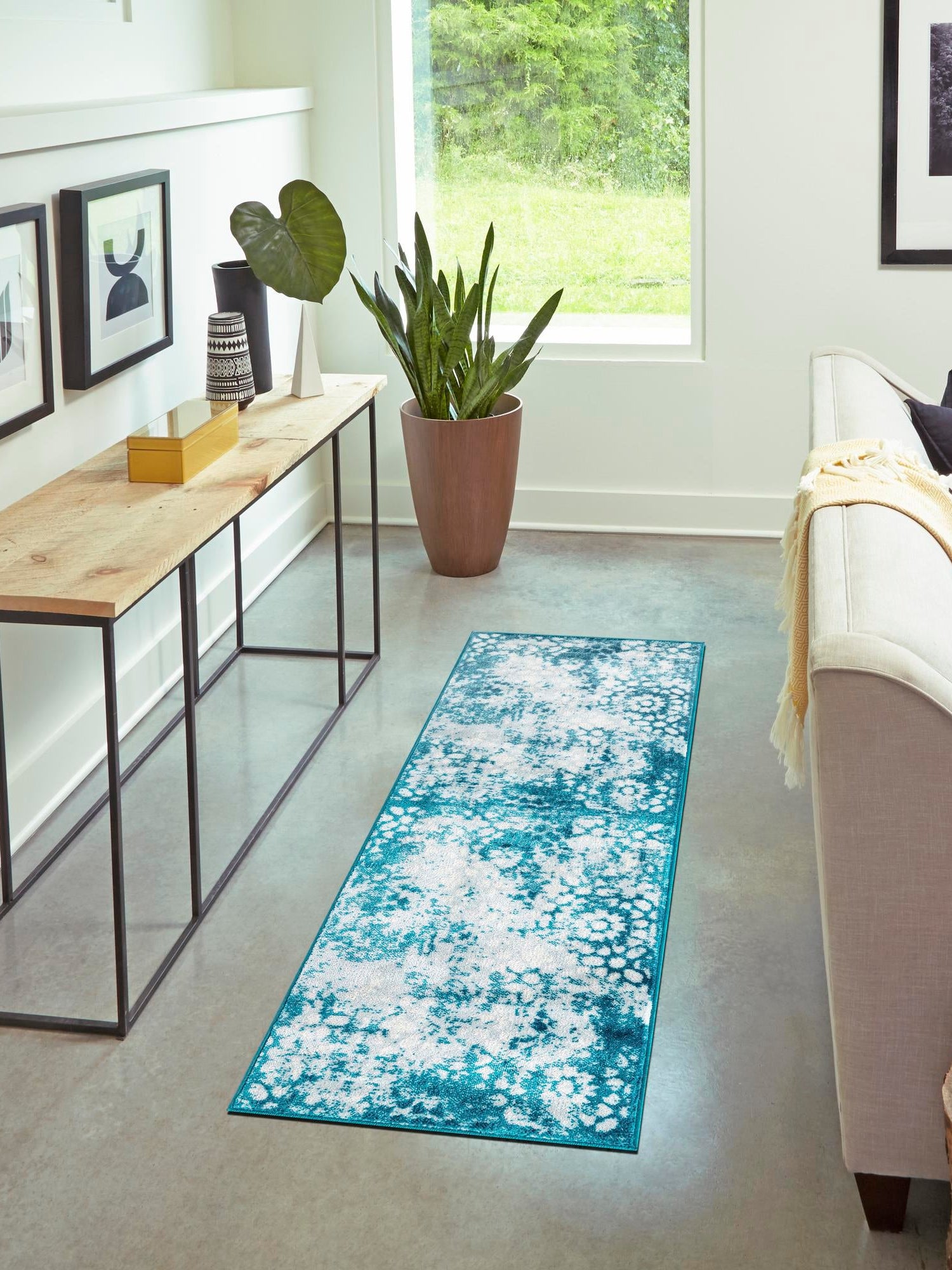 Turquoise 3' 3 x 19' 8 Sofia Runner Area Rug Durable Easy Clean Stain Resistant Unique Carpet for Affordable Interior Home Design for Sale at Rug Engine