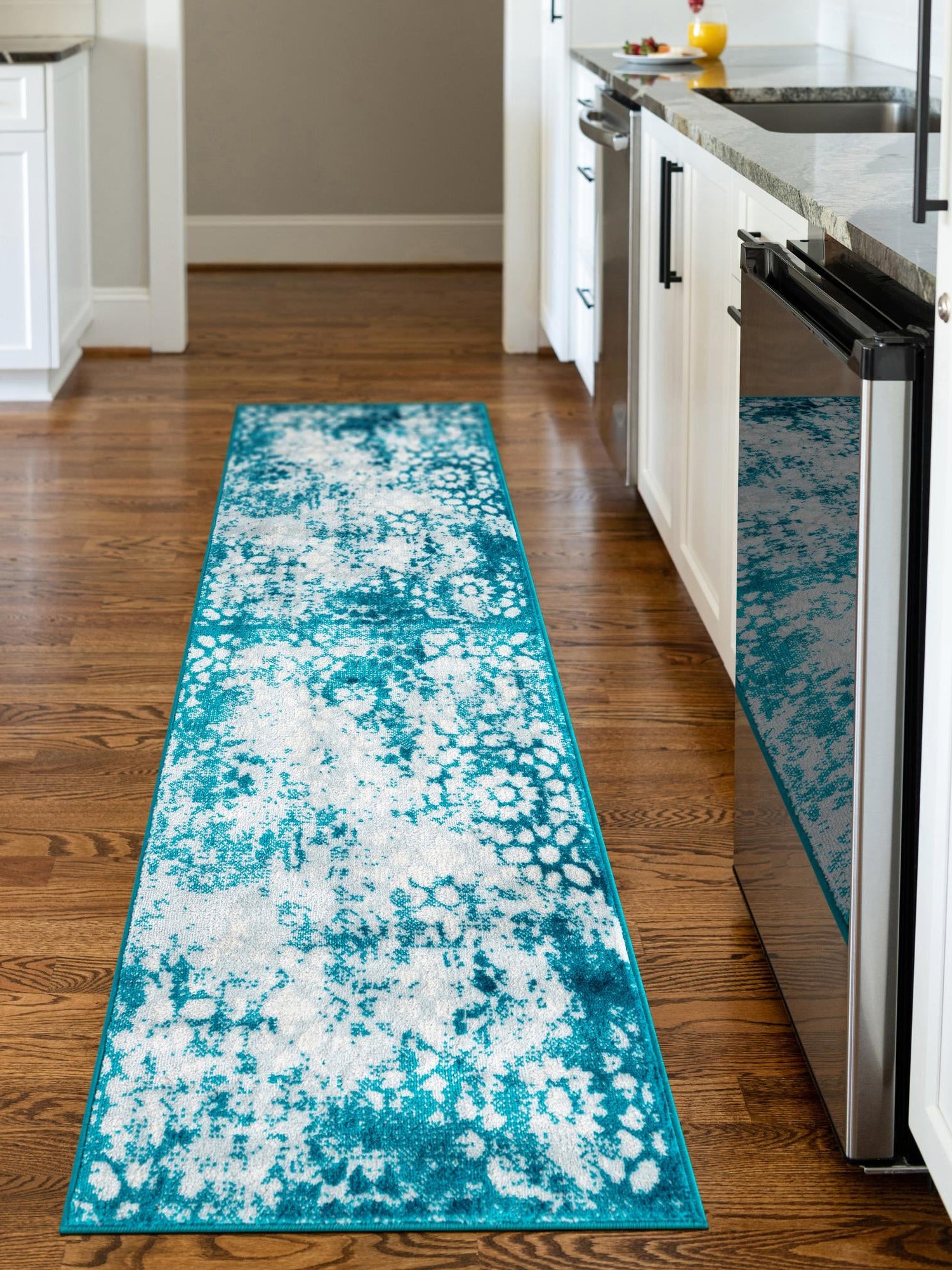 Turquoise 3' 3 x 16' 5 Sofia Runner Area Rug Durable Easy Clean Stain Resistant Unique Carpet for Affordable Interior Home Design for Sale at Rug Engine
