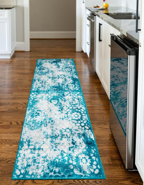 Turquoise 3' 3 x 16' 5 Sofia Runner Area Rug Durable Easy Clean Stain Resistant Unique Carpet for Affordable Interior Home Design for Sale at Rug Engine