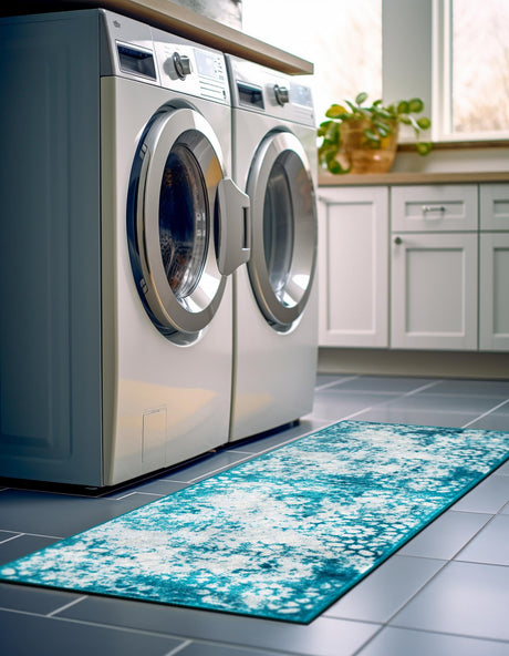 Turquoise 3' 3 x 19' 8 Sofia Runner Area Rug Durable Easy Clean Stain Resistant Unique Carpet for Affordable Interior Home Design for Sale at Rug Engine