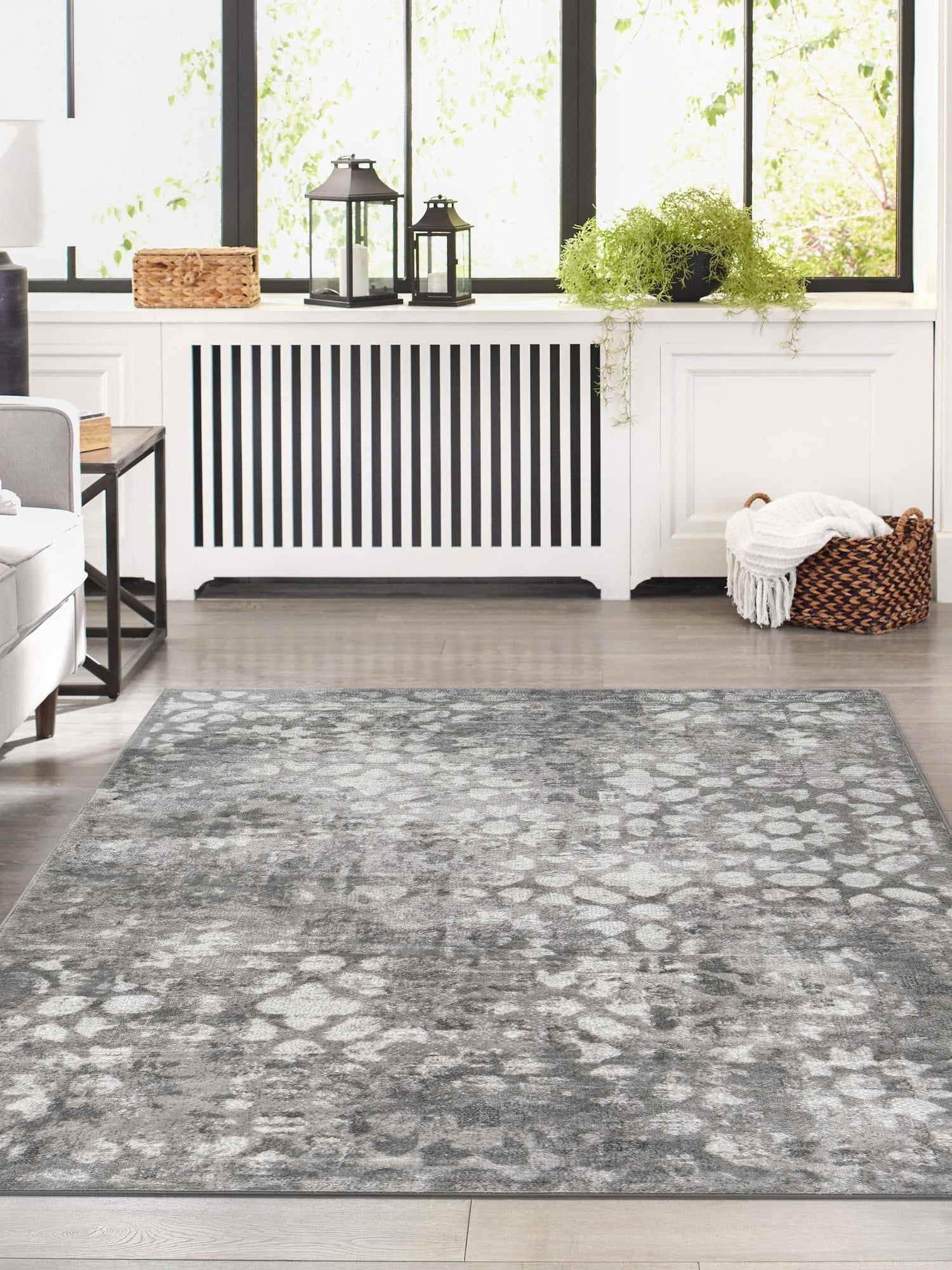 Dark Gray 7' 10 x 10' Sofia Rectangle Area Rug Durable Easy Clean Stain Resistant Unique Carpet for Affordable Interior Home Design for Sale at Rug Engine