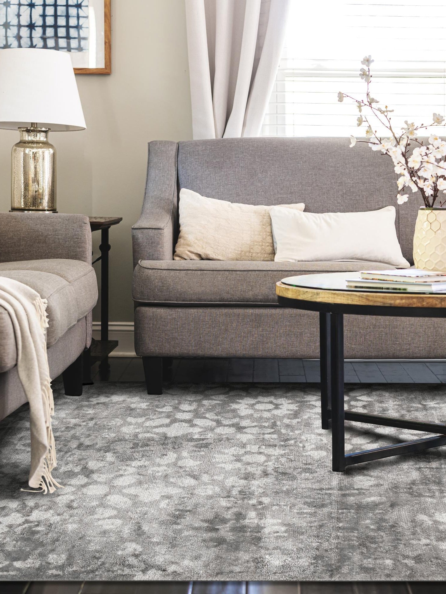 Dark Gray 4' 1 x 6' 1 Sofia Rectangle Area Rug Durable Easy Clean Stain Resistant Unique Carpet for Affordable Interior Home Design for Sale at Rug Engine