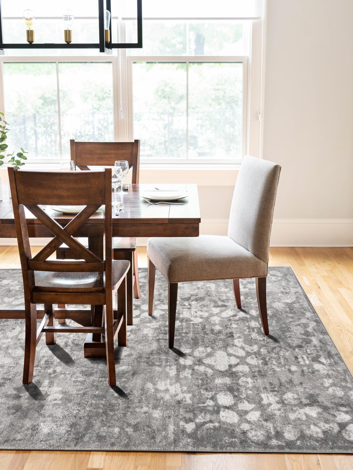 Dark Gray 4' 1 x 6' 1 Sofia Rectangle Area Rug Durable Easy Clean Stain Resistant Unique Carpet for Affordable Interior Home Design for Sale at Rug Engine