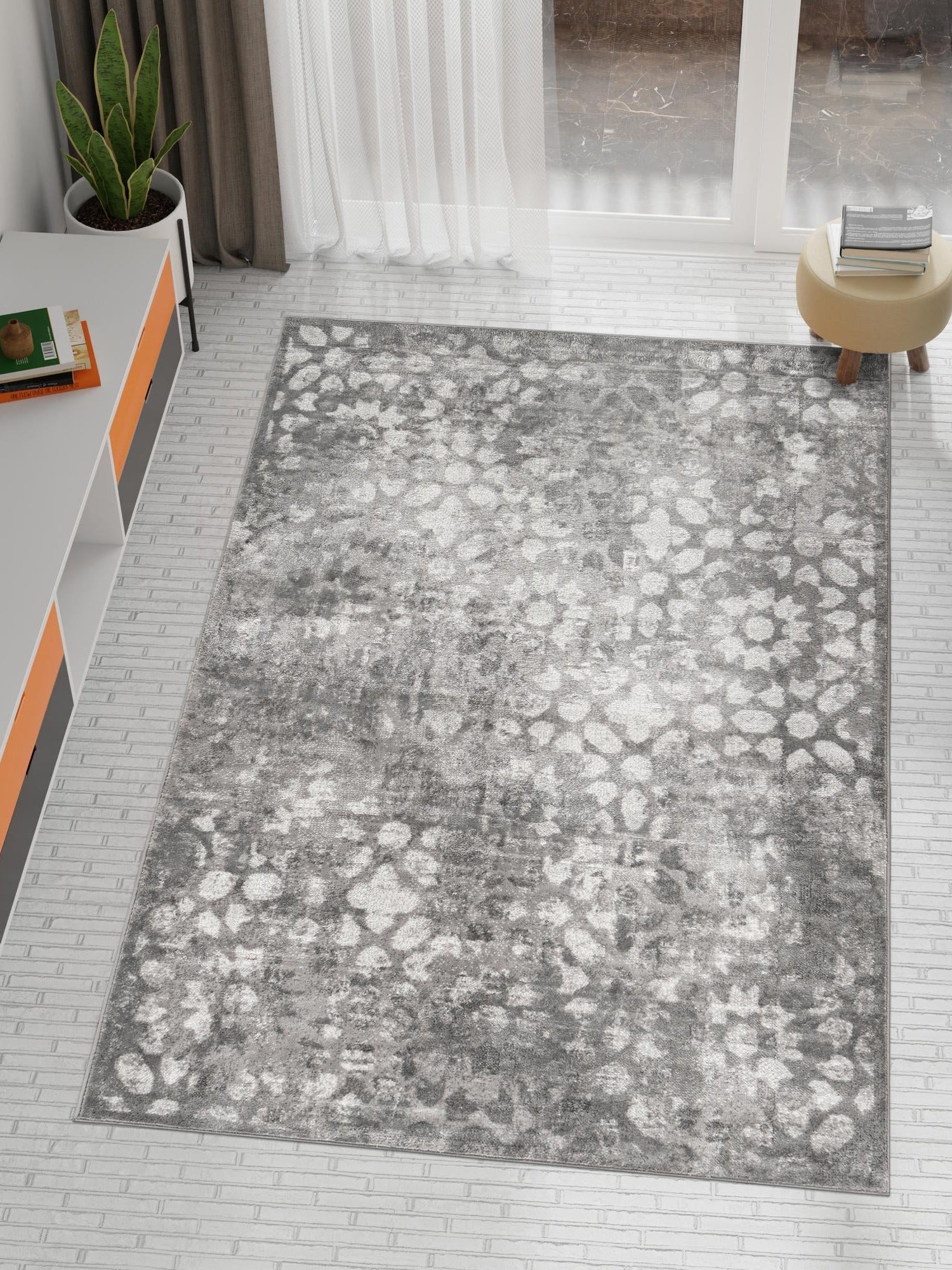 Dark Gray 4' 1 x 6' 1 Sofia Rectangle Area Rug Durable Easy Clean Stain Resistant Unique Carpet for Affordable Interior Home Design for Sale at Rug Engine