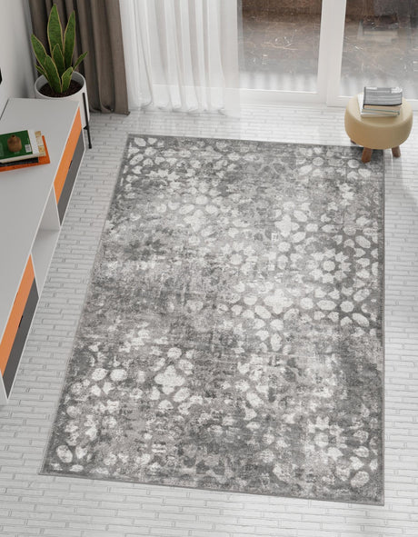 Dark Gray 7' 1 x 10' Sofia Rectangle Area Rug Durable Easy Clean Stain Resistant Unique Carpet for Affordable Interior Home Design for Sale at Rug Engine