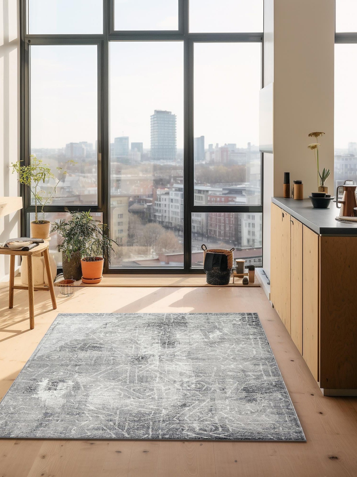 Dark Gray 5' 3 x 8' Sofia Rectangle Area Rug Durable Easy Clean Stain Resistant Unique Carpet for Affordable Interior Home Design for Sale at Rug Engine