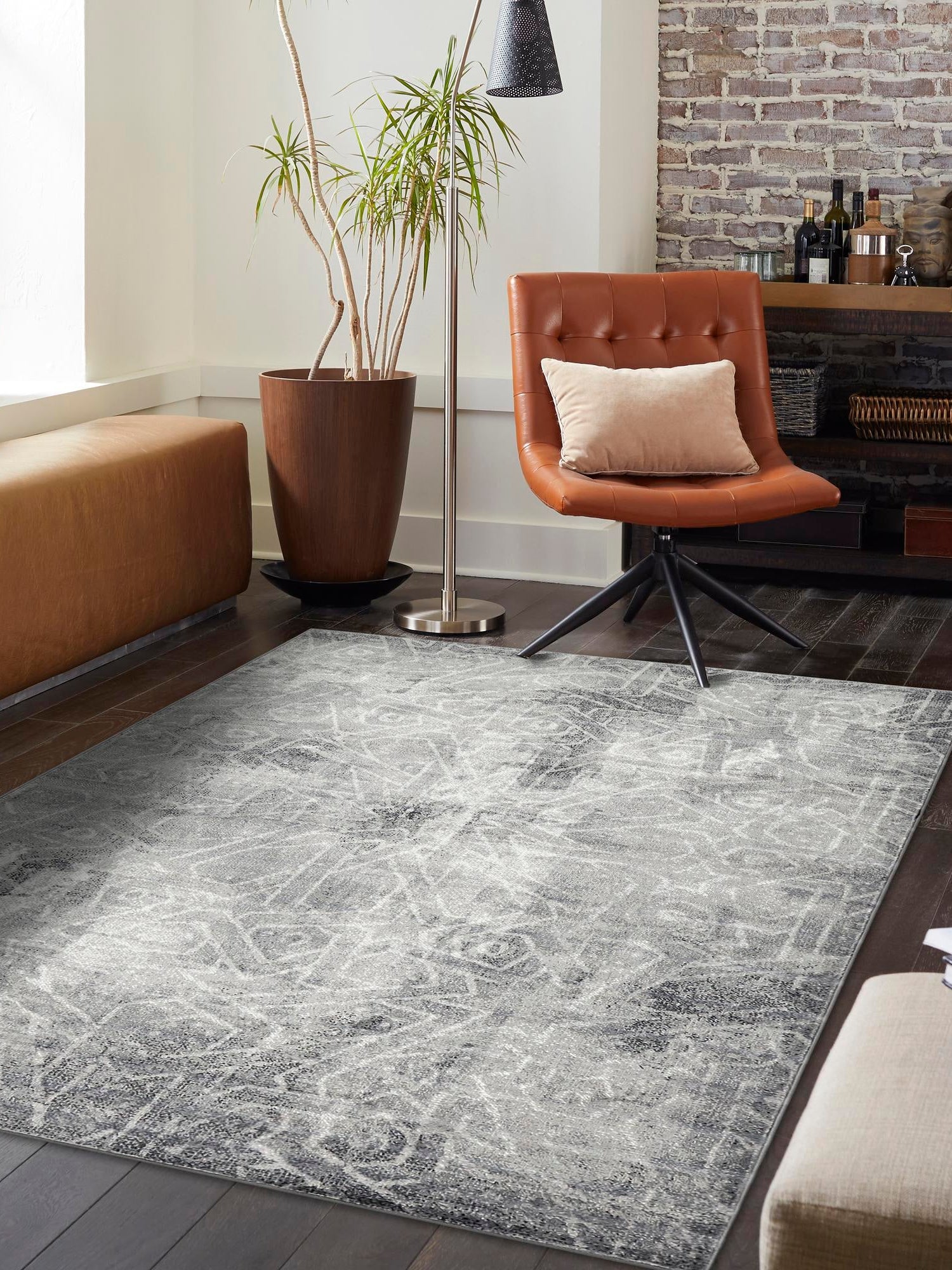 Dark Gray 7' 10 x 11' Sofia Rectangle Area Rug Durable Easy Clean Stain Resistant Unique Carpet for Affordable Interior Home Design for Sale at Rug Engine