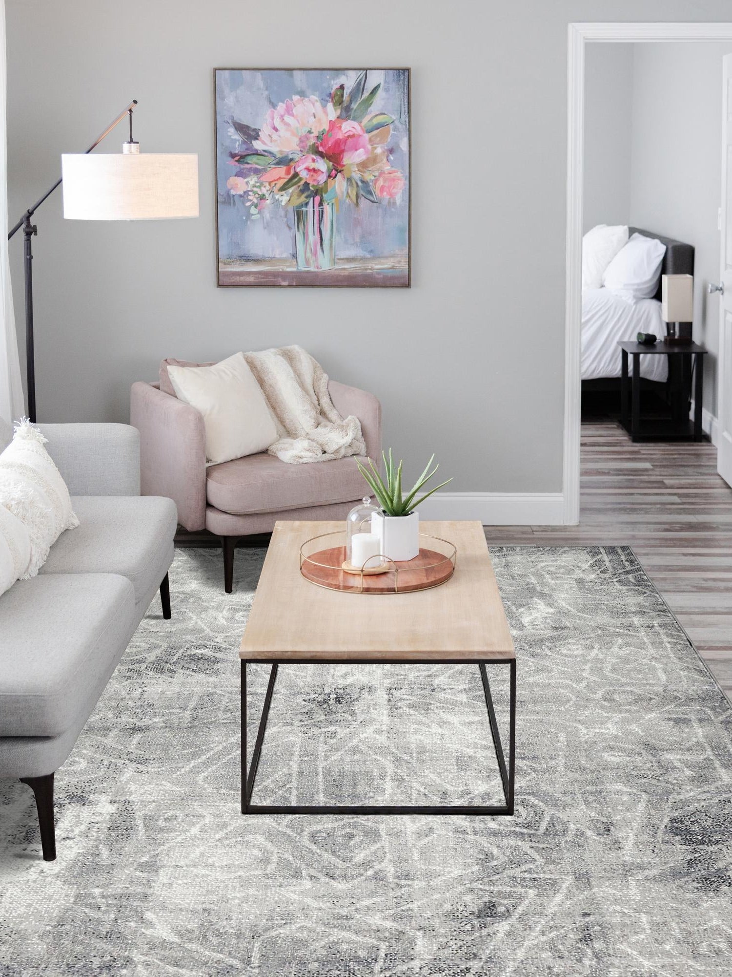 Dark Gray 4' 1 x 6' 1 Sofia Rectangle Area Rug Durable Easy Clean Stain Resistant Unique Carpet for Affordable Interior Home Design for Sale at Rug Engine