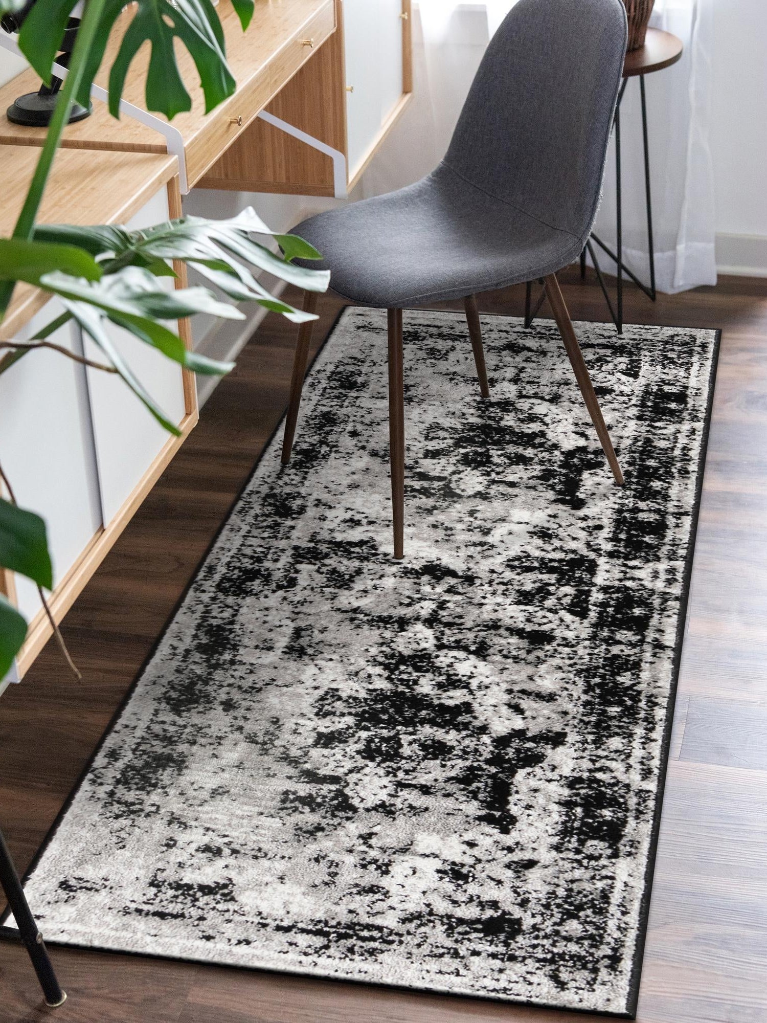 Black 2' x 13' 1 Sofia Runner Area Rug Durable Easy Clean Stain Resistant Unique Carpet for Affordable Interior Home Design for Sale at Rug Engine