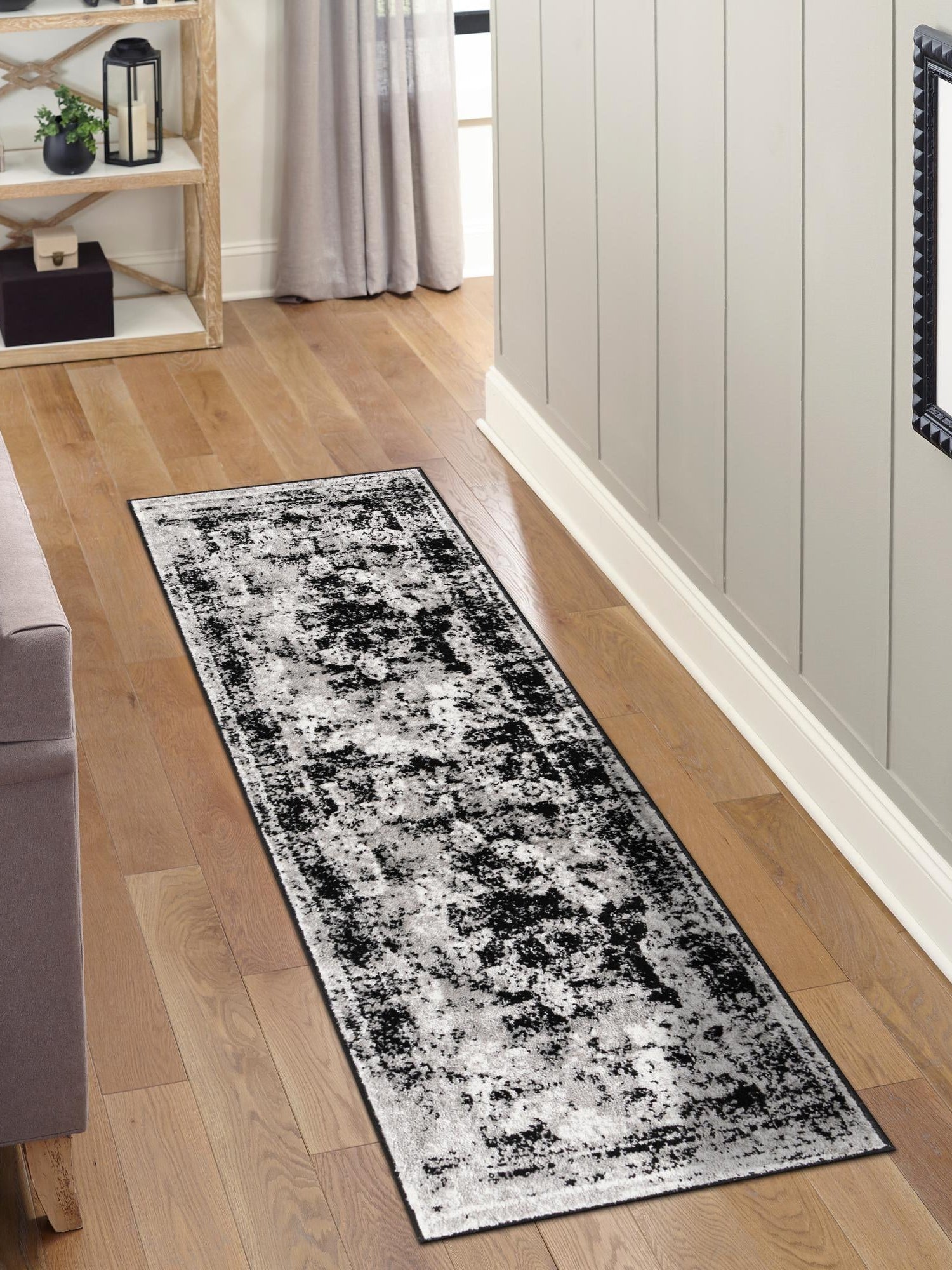 Black 3' 3 x 16' 5 Sofia Runner Area Rug Durable Easy Clean Stain Resistant Unique Carpet for Affordable Interior Home Design for Sale at Rug Engine