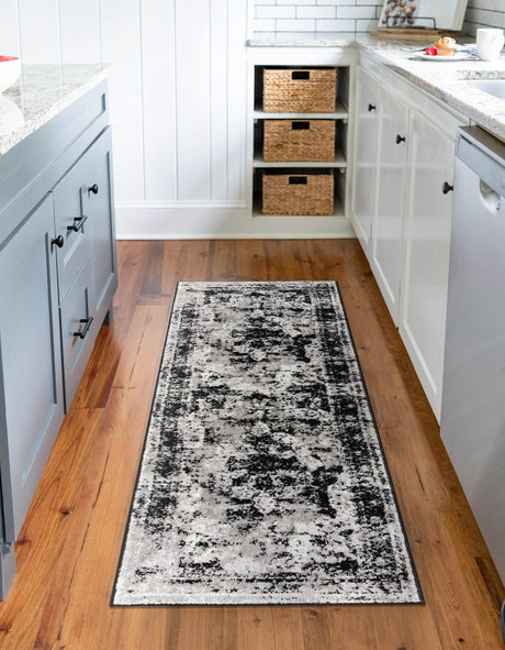 Black 3' 3 x 19' 8 Sofia Runner Area Rug Durable Easy Clean Stain Resistant Unique Carpet for Affordable Interior Home Design for Sale at Rug Engine