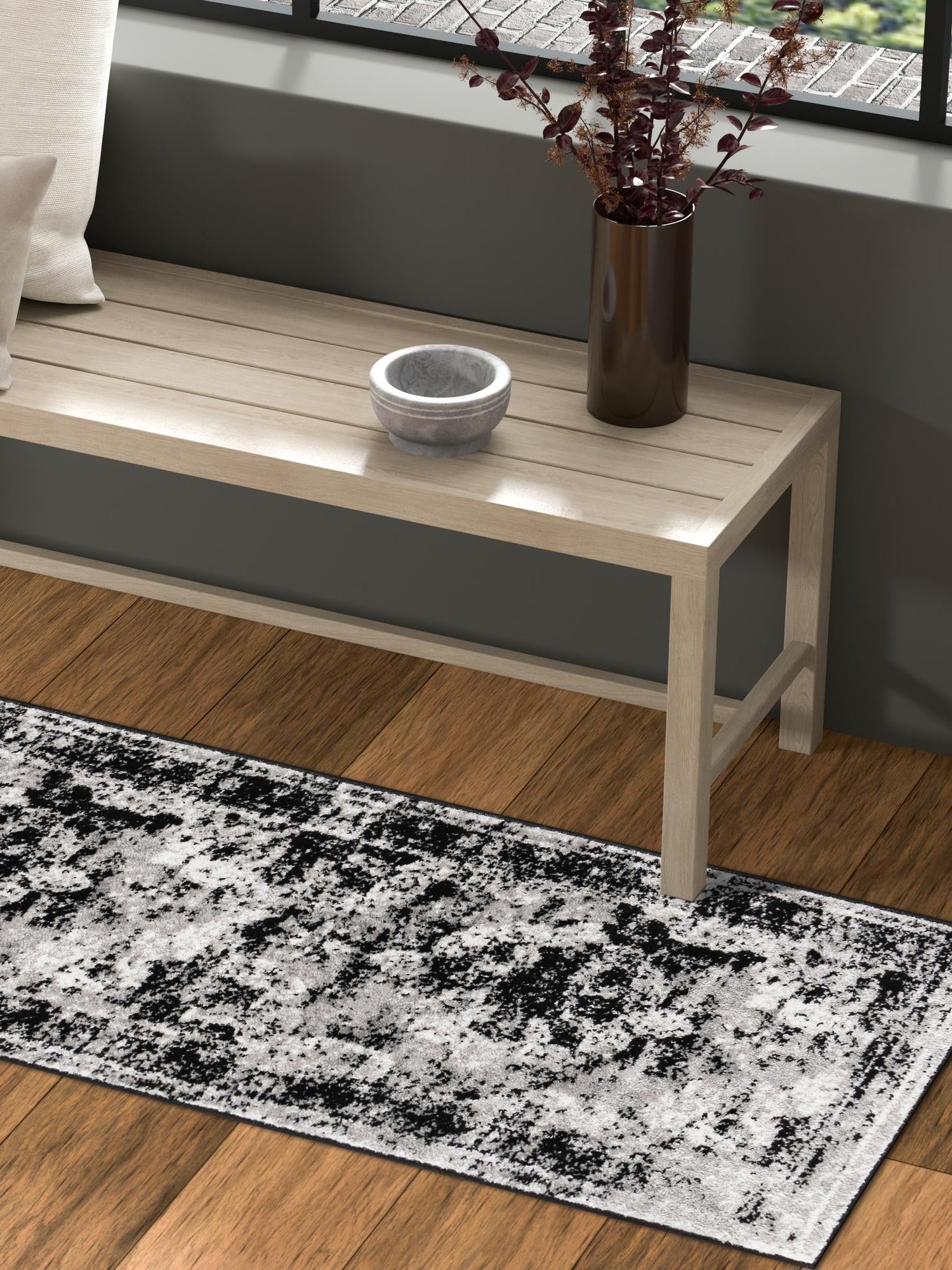 Black 2' x 9' 10 Sofia Runner Area Rug Durable Easy Clean Stain Resistant Unique Carpet for Affordable Interior Home Design for Sale at Rug Engine
