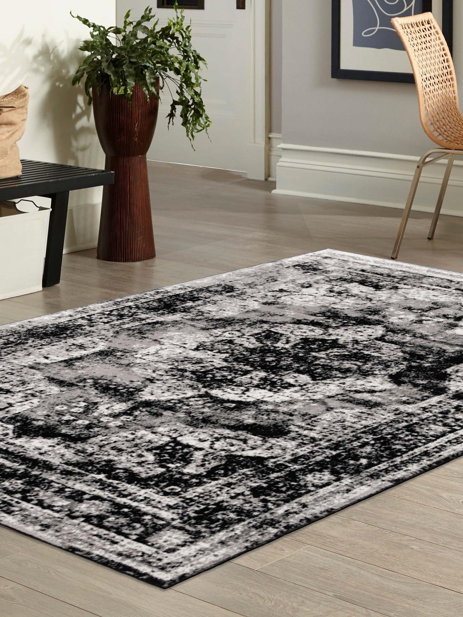 Black 2' x 3' 1 Sofia Rectangle Area Rug Durable Easy Clean Stain Resistant Unique Carpet for Affordable Interior Home Design for Sale at Rug Engine