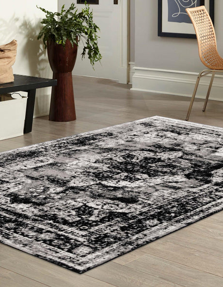 Black 5' 3 x 8' Sofia Rectangle Area Rug Discounted Clearance Final Sale Durable Easy Clean Stain Resistant Unique Carpet for Affordable Interior Home Design for Sale at Rug Engine