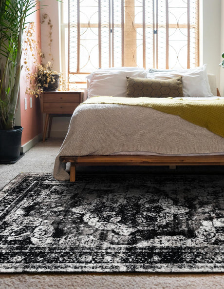 Black 5' 3 x 8' Sofia Rectangle Area Rug Discounted Clearance Final Sale Durable Easy Clean Stain Resistant Unique Carpet for Affordable Interior Home Design for Sale at Rug Engine