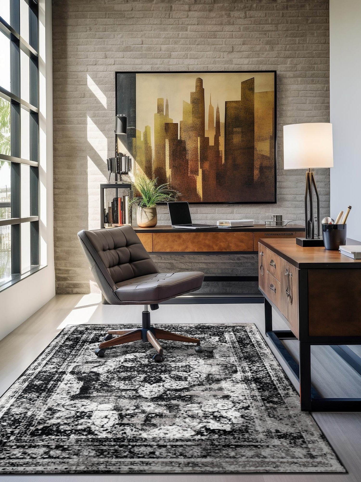 Black 9' x 12' Sofia Rectangle Area Rug Durable Easy Clean Stain Resistant Unique Carpet for Affordable Interior Home Design for Sale at Rug Engine