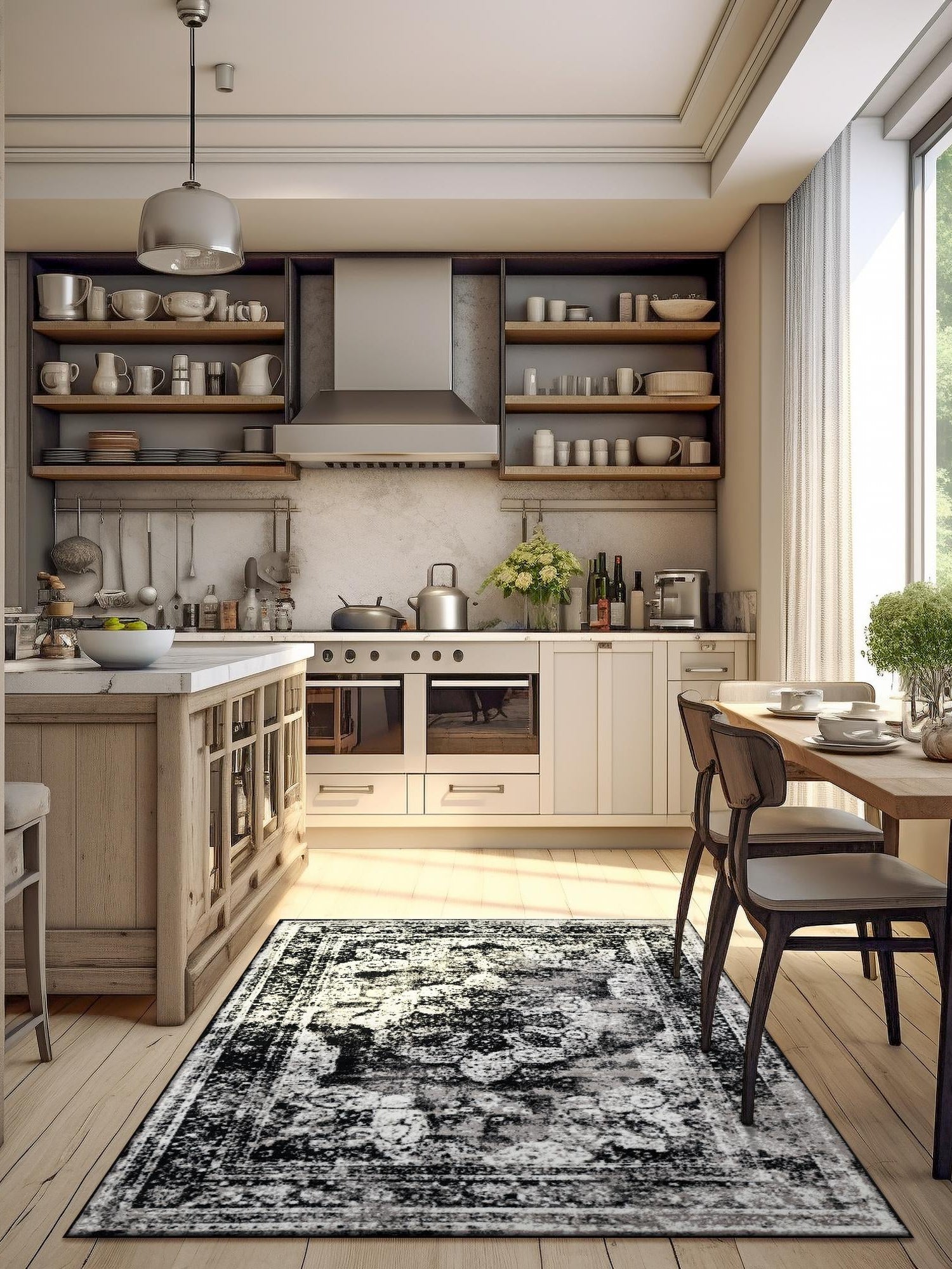 Black 4' 1 x 6' 1 Sofia Rectangle Area Rug Durable Easy Clean Stain Resistant Unique Carpet for Affordable Interior Home Design for Sale at Rug Engine