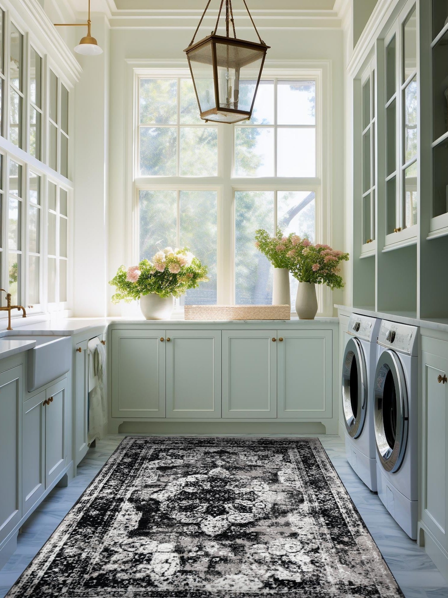 Black 7' 1 x 10' Sofia Rectangle Area Rug Durable Easy Clean Stain Resistant Unique Carpet for Affordable Interior Home Design for Sale at Rug Engine