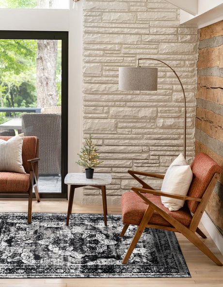 Black 7' 10 x 11' Sofia Rectangle Area Rug Durable Easy Clean Stain Resistant Unique Carpet for Affordable Interior Home Design for Sale at Rug Engine