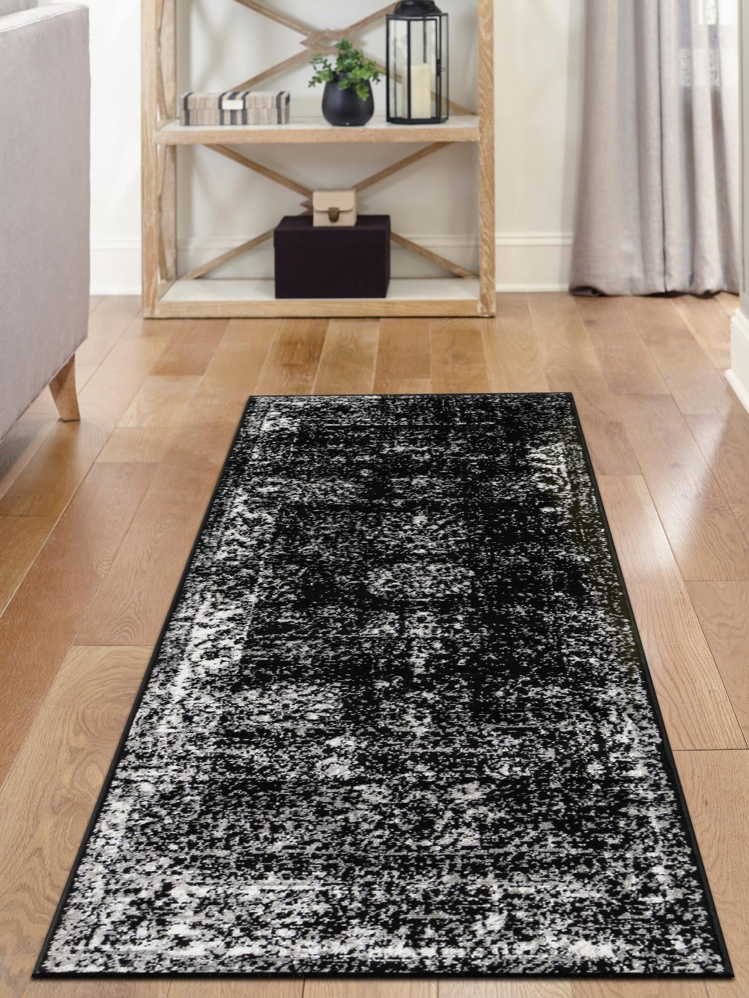 Black 2' x 8' Sofia Runner Area Rug Durable Easy Clean Stain Resistant Unique Carpet for Affordable Interior Home Design for Sale at Rug Engine