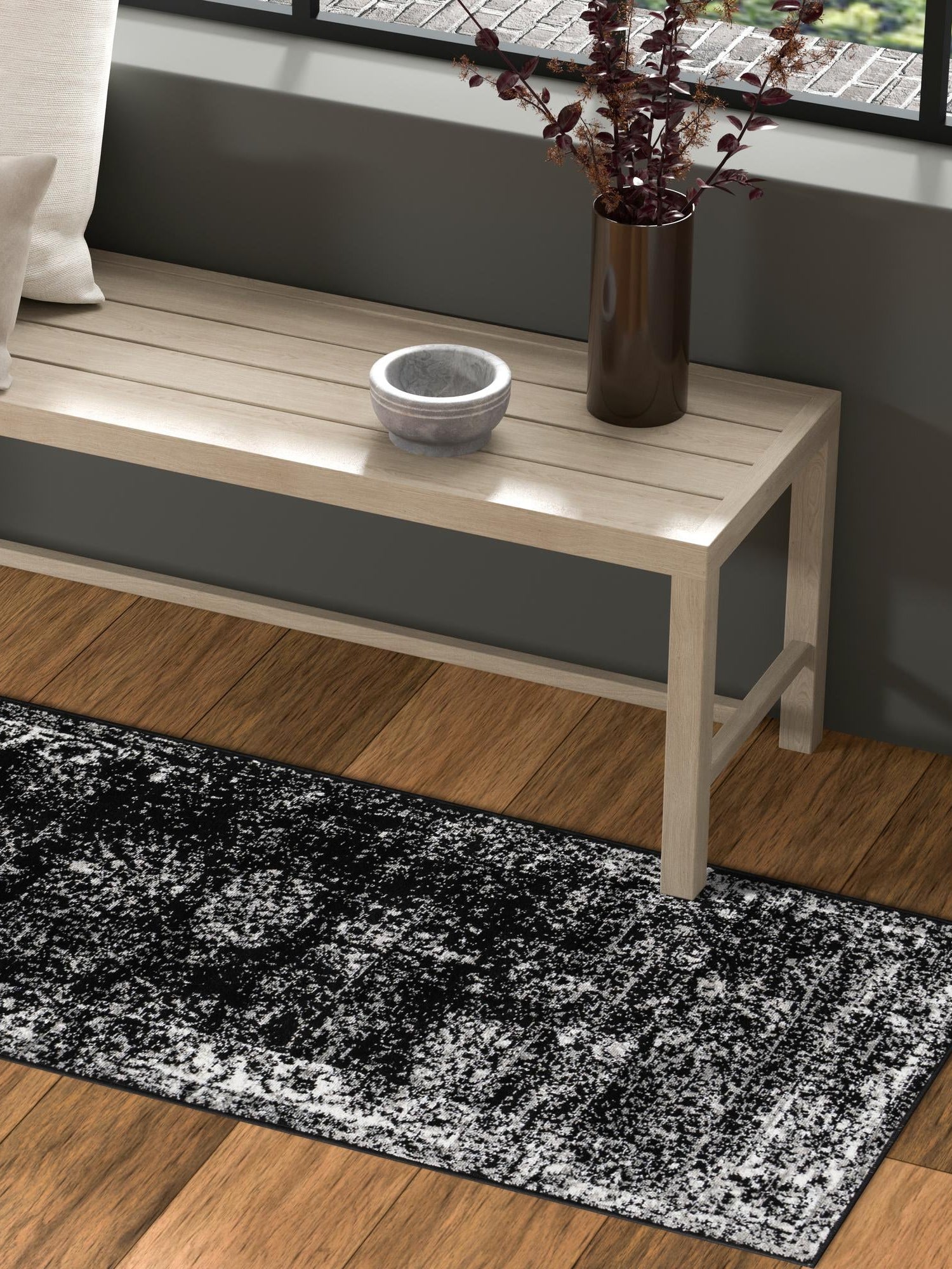 Black 2' x 13' 1 Sofia Runner Area Rug Durable Easy Clean Stain Resistant Unique Carpet for Affordable Interior Home Design for Sale at Rug Engine