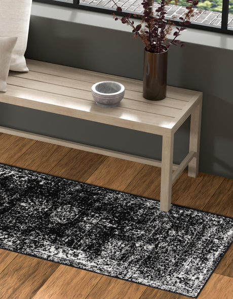 Black 2' x 13' 1 Sofia Runner Area Rug Durable Easy Clean Stain Resistant Unique Carpet for Affordable Interior Home Design for Sale at Rug Engine