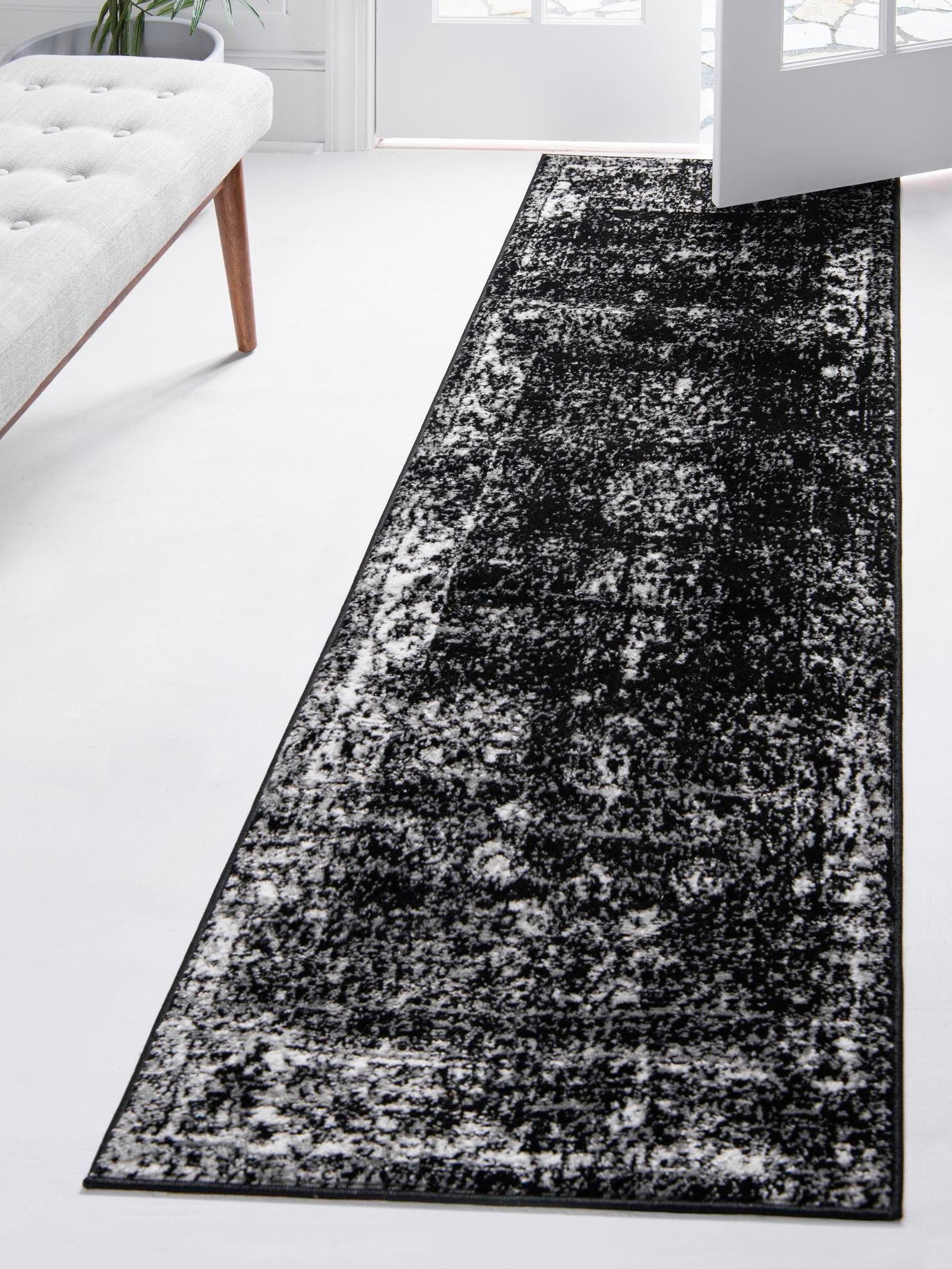 Black 2' x 8' Sofia Runner Area Rug Durable Easy Clean Stain Resistant Unique Carpet for Affordable Interior Home Design for Sale at Rug Engine