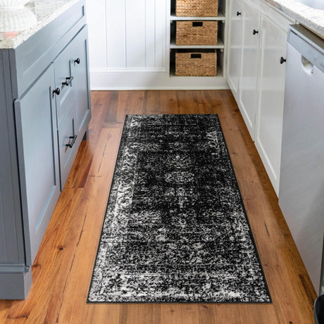 Black 2' 7 x 12' Sofia Runner Area Rug Durable Easy Clean Stain Resistant Unique Carpet for Affordable Interior Home Design for Sale at Rug Engine
