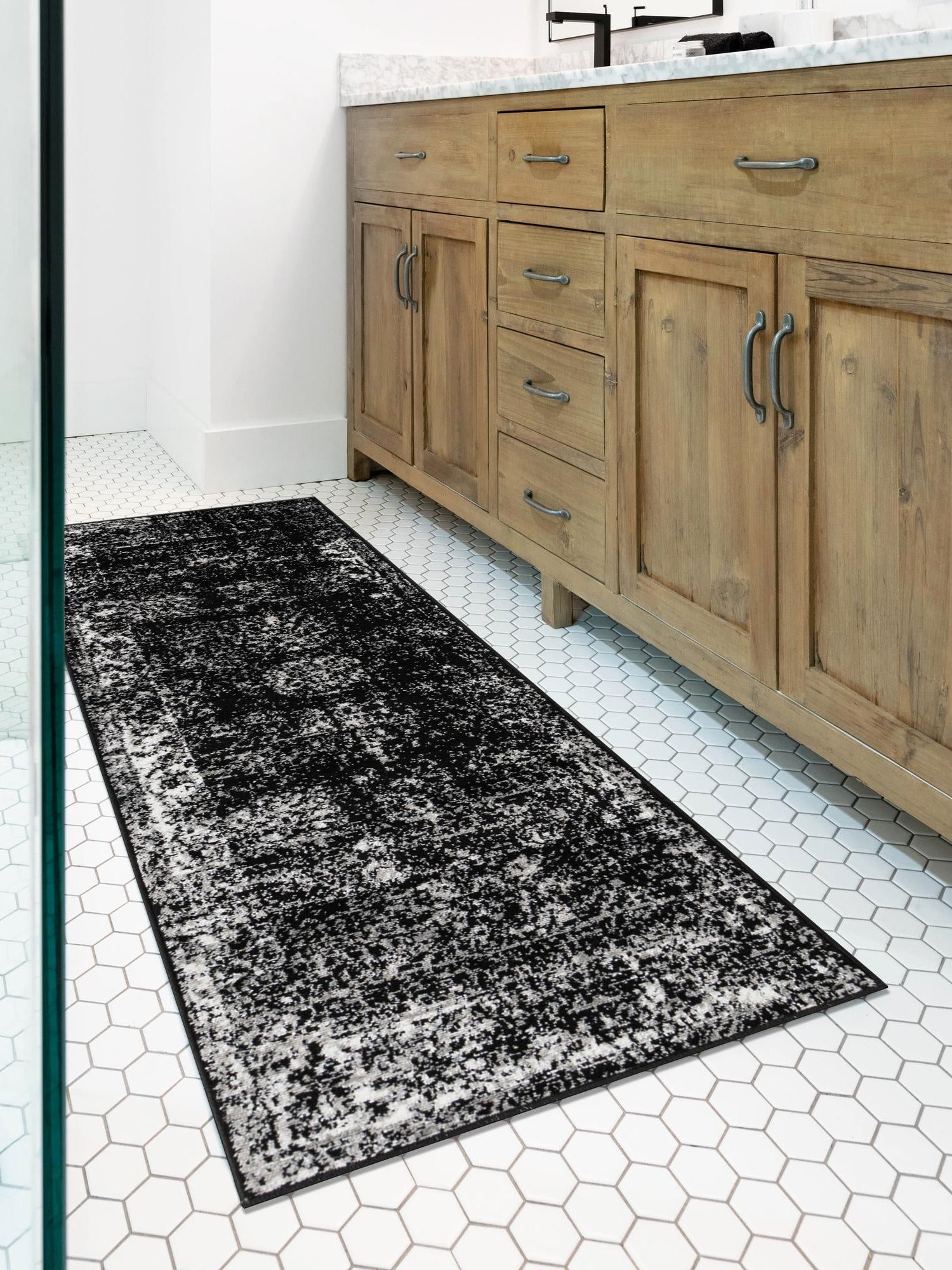 Black 2' x 8' Sofia Runner Area Rug Durable Easy Clean Stain Resistant Unique Carpet for Affordable Interior Home Design for Sale at Rug Engine