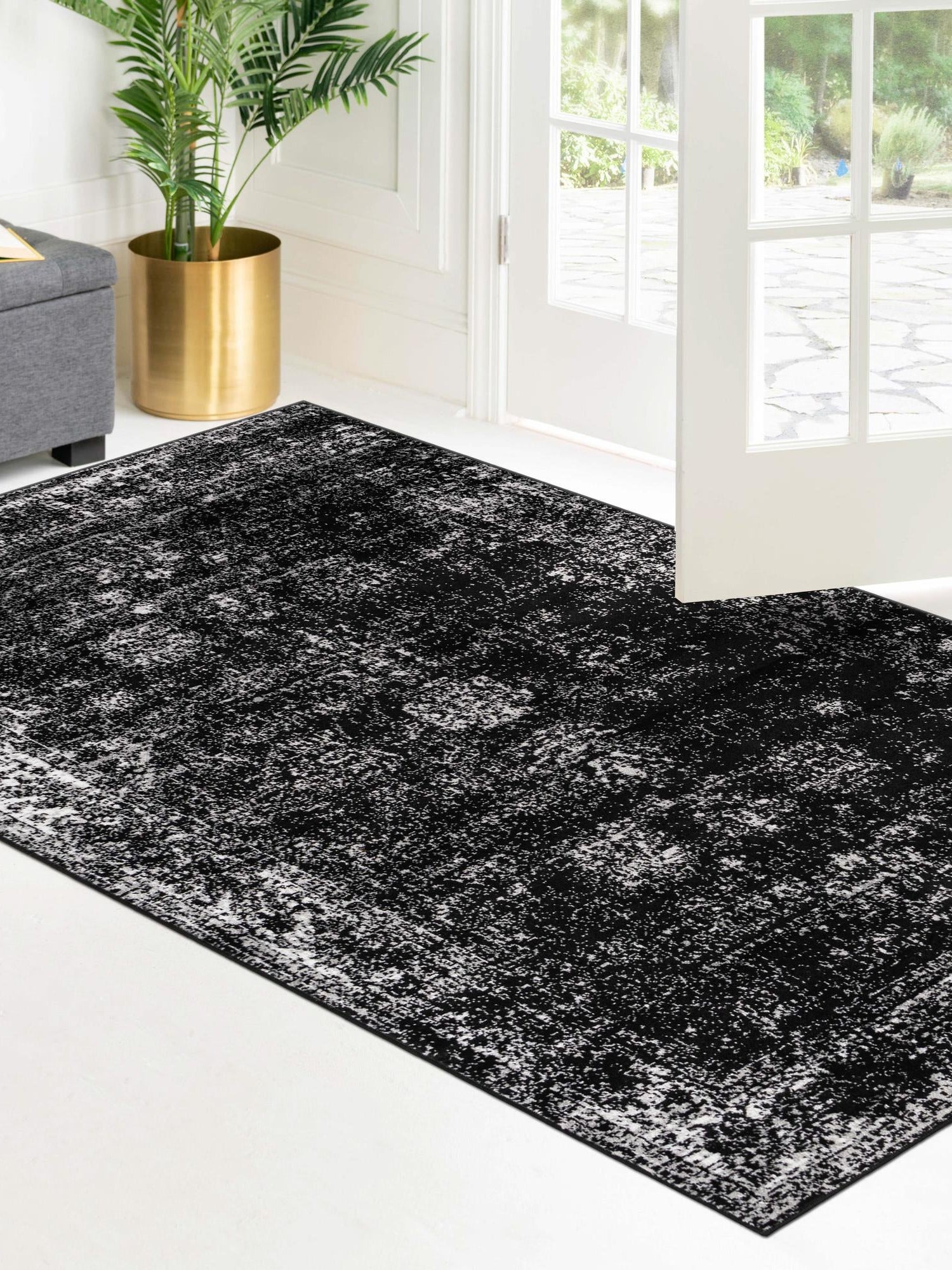 Black 7' 1 x 10' Sofia Rectangle Area Rug Durable Easy Clean Stain Resistant Unique Carpet for Affordable Interior Home Design for Sale at Rug Engine