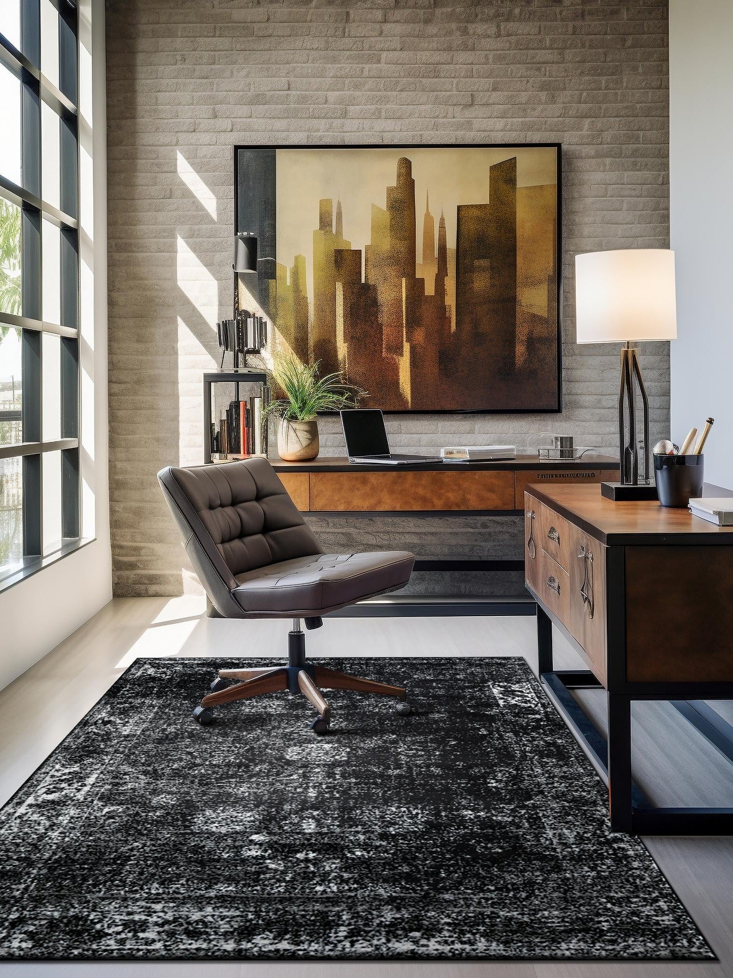 Black 6' 1 x 9' Sofia Rectangle Area Rug Discounted Clearance Final Sale