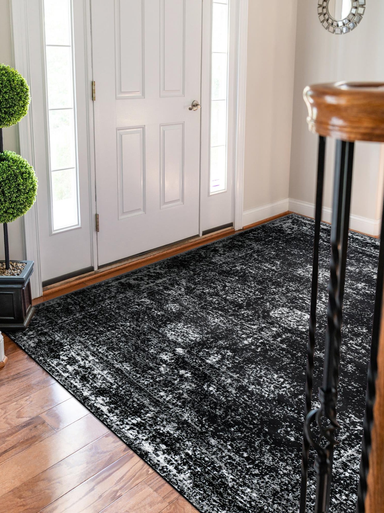 Black 7' 1 x 10' Sofia Rectangle Area Rug Durable Easy Clean Stain Resistant Unique Carpet for Affordable Interior Home Design for Sale at Rug Engine