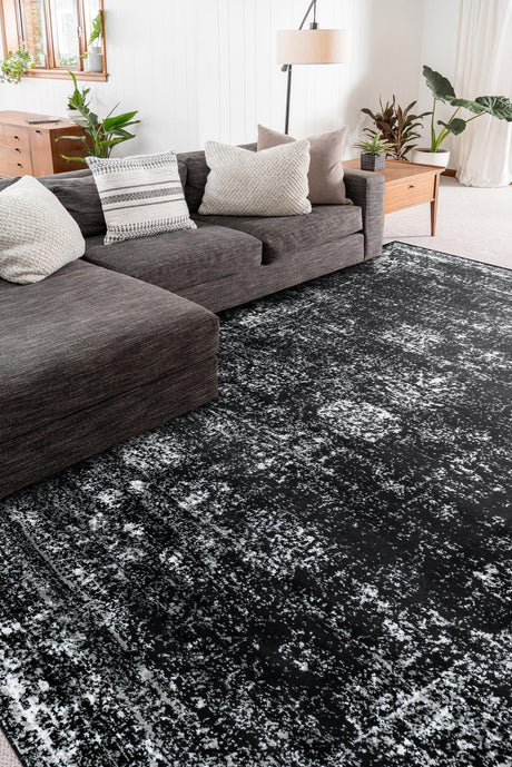 Black 7' 10 x 10' Sofia Rectangle Area Rug Discounted Clearance Final Sale Durable Easy Clean Stain Resistant Unique Carpet for Affordable Interior Home Design for Sale at Rug Engine