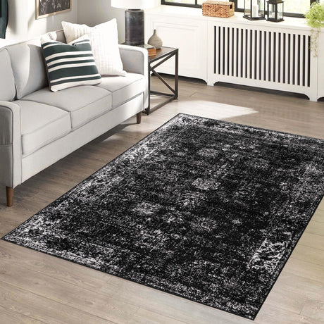 Black 3' 1 x 5' 3 Sofia Rectangle Area Rug Durable Easy Clean Stain Resistant Unique Carpet for Affordable Interior Home Design for Sale at Rug Engine