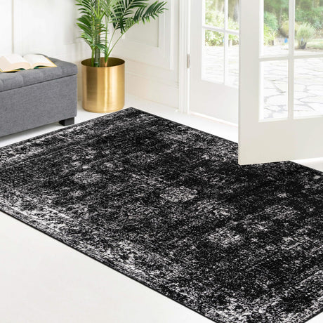 Black 3' 1 x 5' 3 Sofia Rectangle Area Rug Durable Easy Clean Stain Resistant Unique Carpet for Affordable Interior Home Design for Sale at Rug Engine