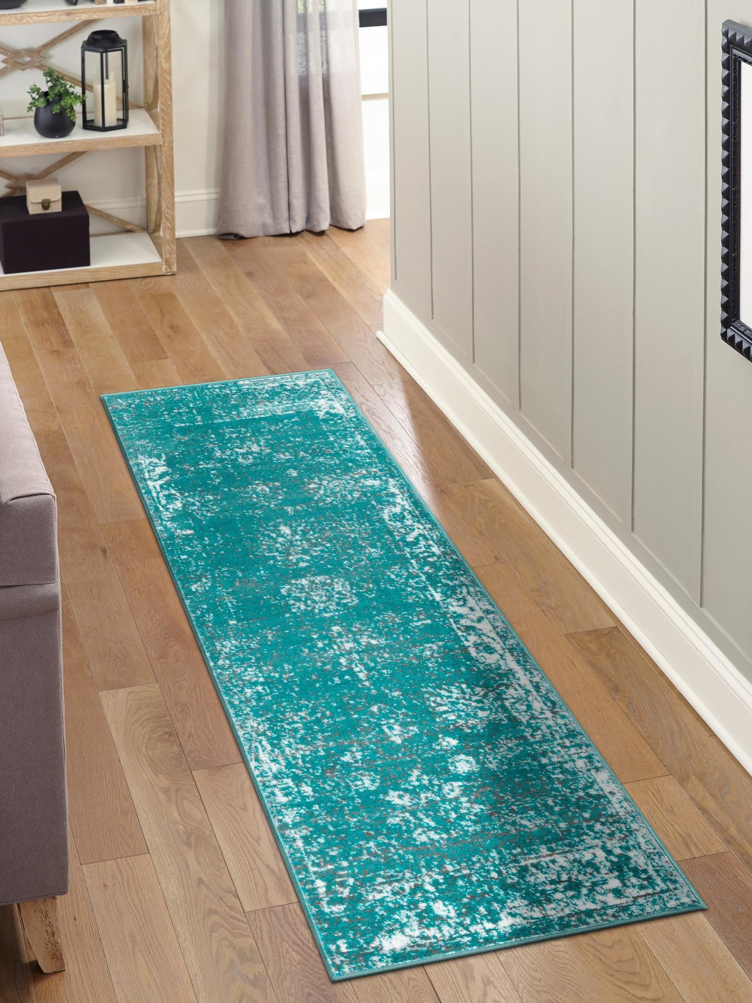 Turquoise 3' 3 x 19' 8 Sofia Runner Area Rug Durable Easy Clean Stain Resistant Unique Carpet for Affordable Interior Home Design for Sale at Rug Engine