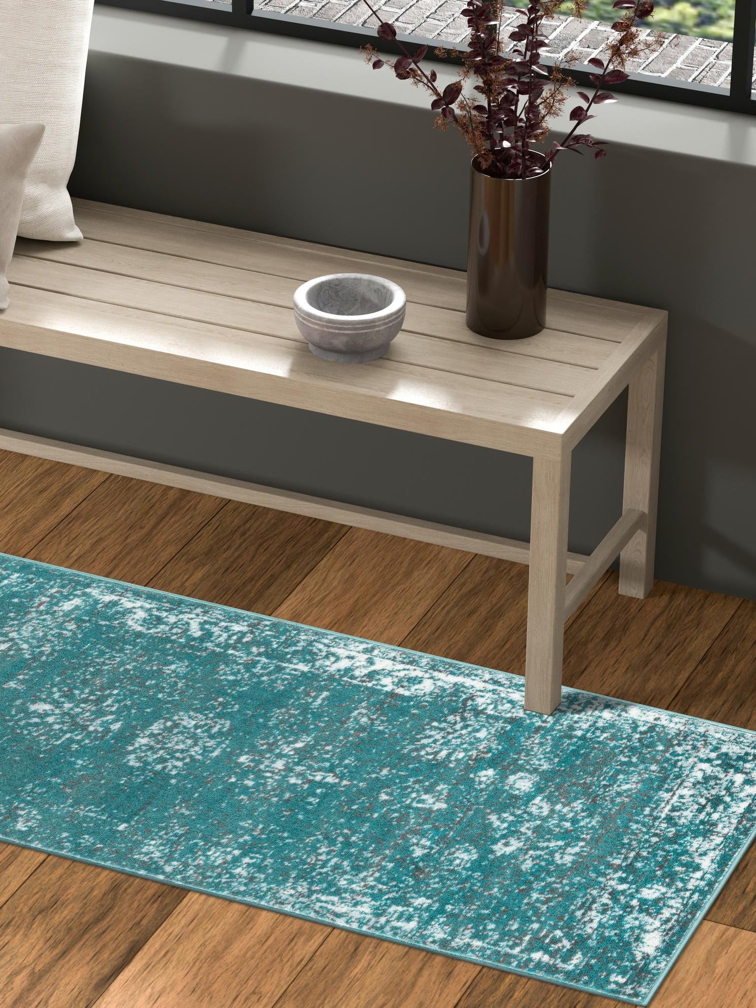 Turquoise 2' x 9' 10 Sofia Runner Area Rug Durable Easy Clean Stain Resistant Unique Carpet for Affordable Interior Home Design for Sale at Rug Engine