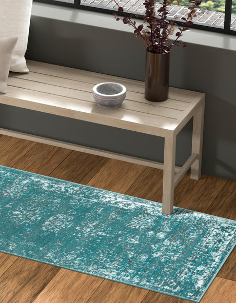 Turquoise 2' x 13' 1 Sofia Runner Area Rug Durable Easy Clean Stain Resistant Unique Carpet for Affordable Interior Home Design for Sale at Rug Engine
