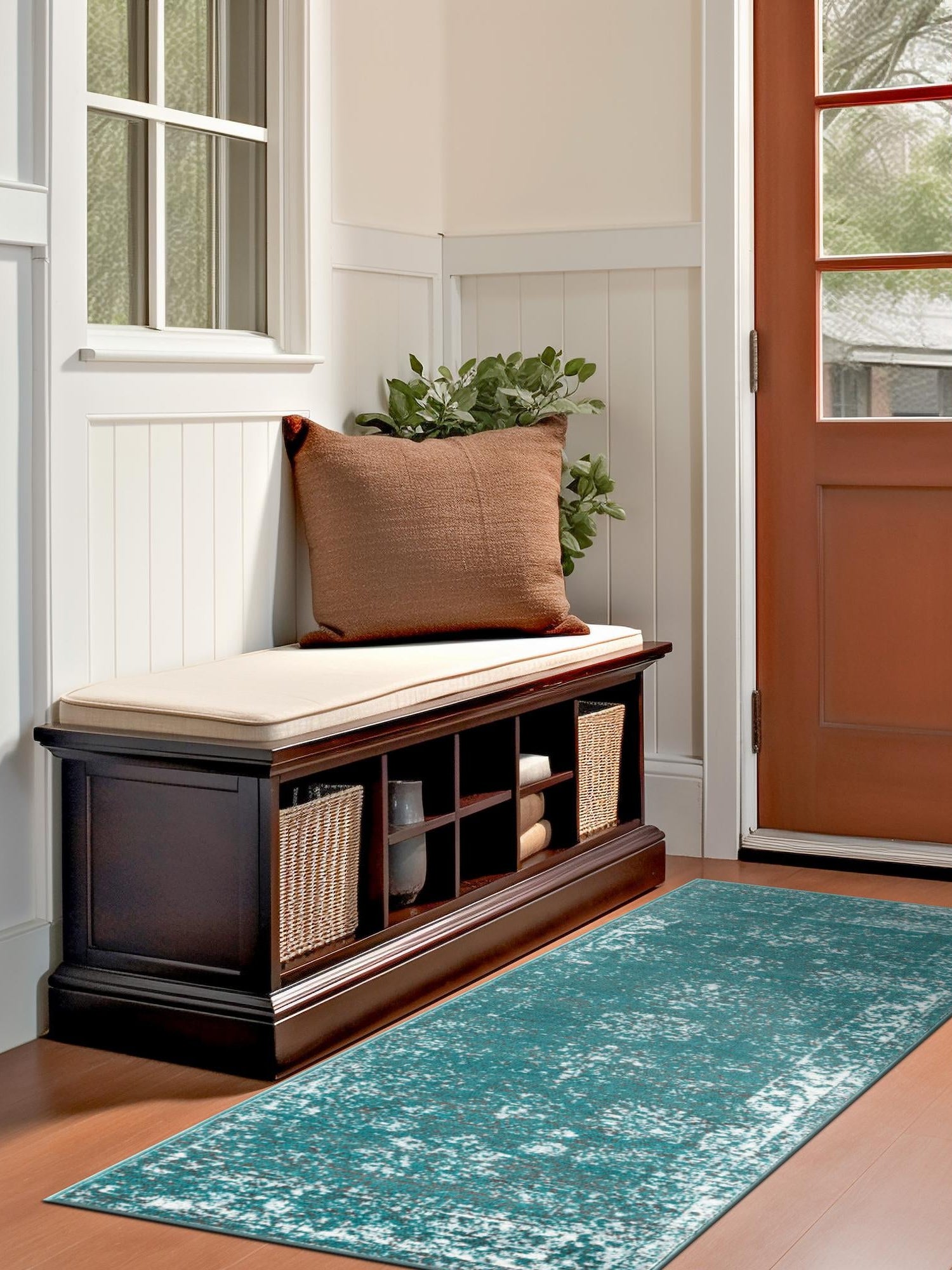 Turquoise 2' x 13' 1 Sofia Runner Area Rug Durable Easy Clean Stain Resistant Unique Carpet for Affordable Interior Home Design for Sale at Rug Engine