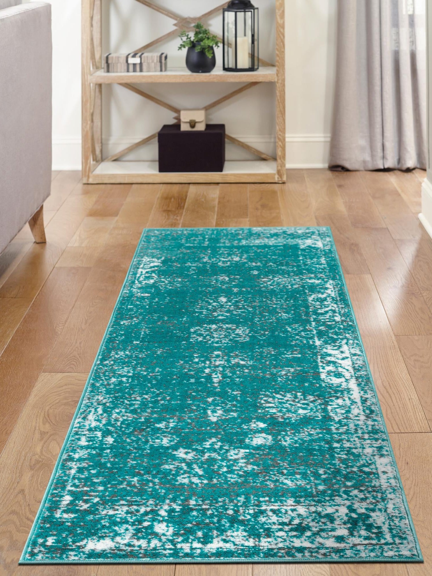 Turquoise 3' 3 x 16' 5 Sofia Runner Area Rug Durable Easy Clean Stain Resistant Unique Carpet for Affordable Interior Home Design for Sale at Rug Engine