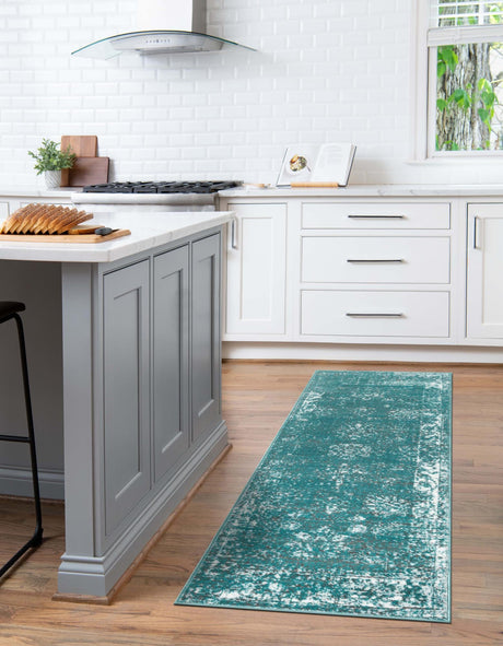 Turquoise 2' x 6' 7 Sofia Runner Area Rug Durable Easy Clean Stain Resistant Unique Carpet for Affordable Interior Home Design for Sale at Rug Engine