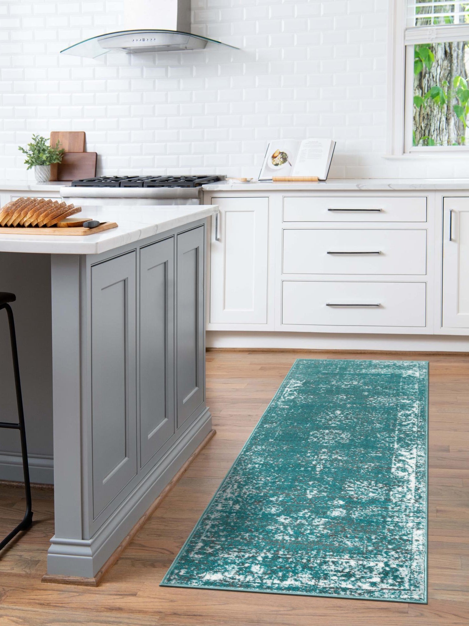Turquoise 3' 3 x 19' 8 Sofia Runner Area Rug Durable Easy Clean Stain Resistant Unique Carpet for Affordable Interior Home Design for Sale at Rug Engine