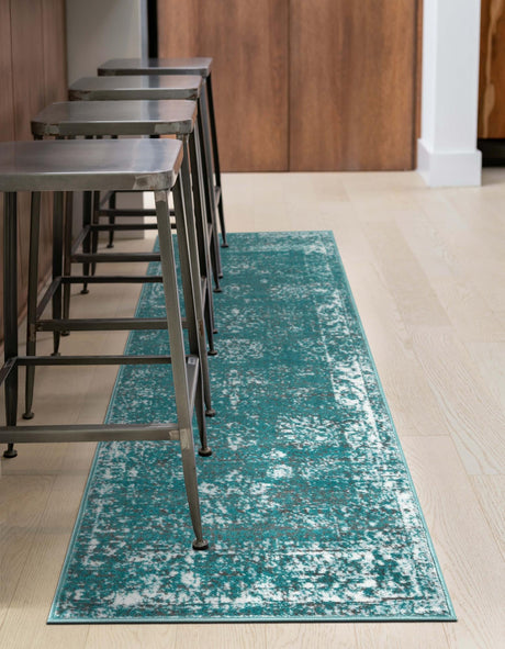 Turquoise 3' 3 x 16' 5 Sofia Runner Area Rug Durable Easy Clean Stain Resistant Unique Carpet for Affordable Interior Home Design for Sale at Rug Engine