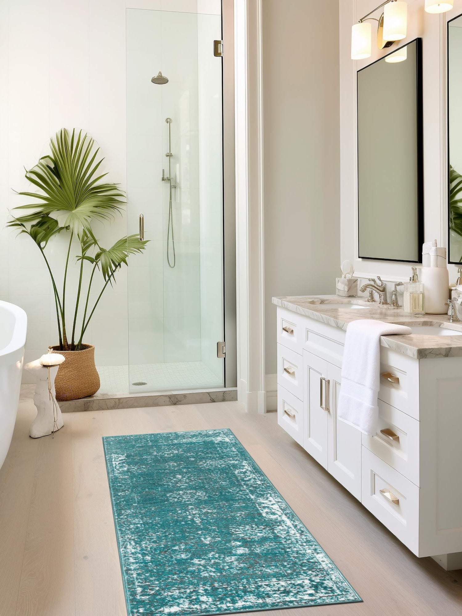 Turquoise 2' x 13' 1 Sofia Runner Area Rug Durable Easy Clean Stain Resistant Unique Carpet for Affordable Interior Home Design for Sale at Rug Engine
