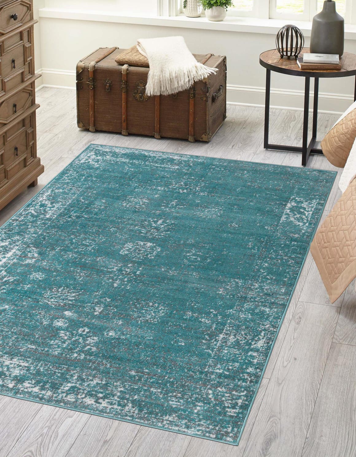 Turquoise 4' 1 x 6' 1 Sofia Rectangle Area Rug Durable Easy Clean Stain Resistant Unique Carpet for Affordable Interior Home Design for Sale at Rug Engine