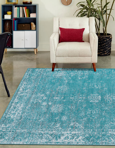 Turquoise 7' 10 x 10' Sofia Rectangle Area Rug Durable Easy Clean Stain Resistant Unique Carpet for Affordable Interior Home Design for Sale at Rug Engine
