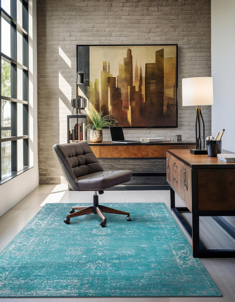 Turquoise 5' 3 x 8' Sofia Rectangle Area Rug Durable Easy Clean Stain Resistant Unique Carpet for Affordable Interior Home Design for Sale at Rug Engine
