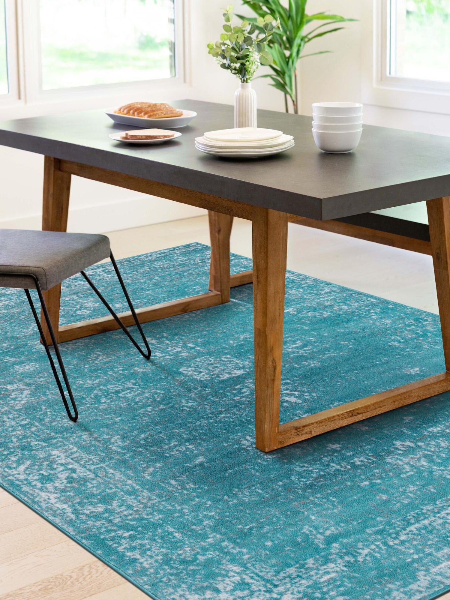 Turquoise 7' 10 x 10' Sofia Rectangle Area Rug Durable Easy Clean Stain Resistant Unique Carpet for Affordable Interior Home Design for Sale at Rug Engine
