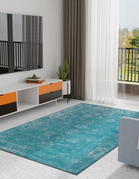 Turquoise 5' 3 x 8' Sofia Rectangle Area Rug Durable Easy Clean Stain Resistant Unique Carpet for Affordable Interior Home Design for Sale at Rug Engine