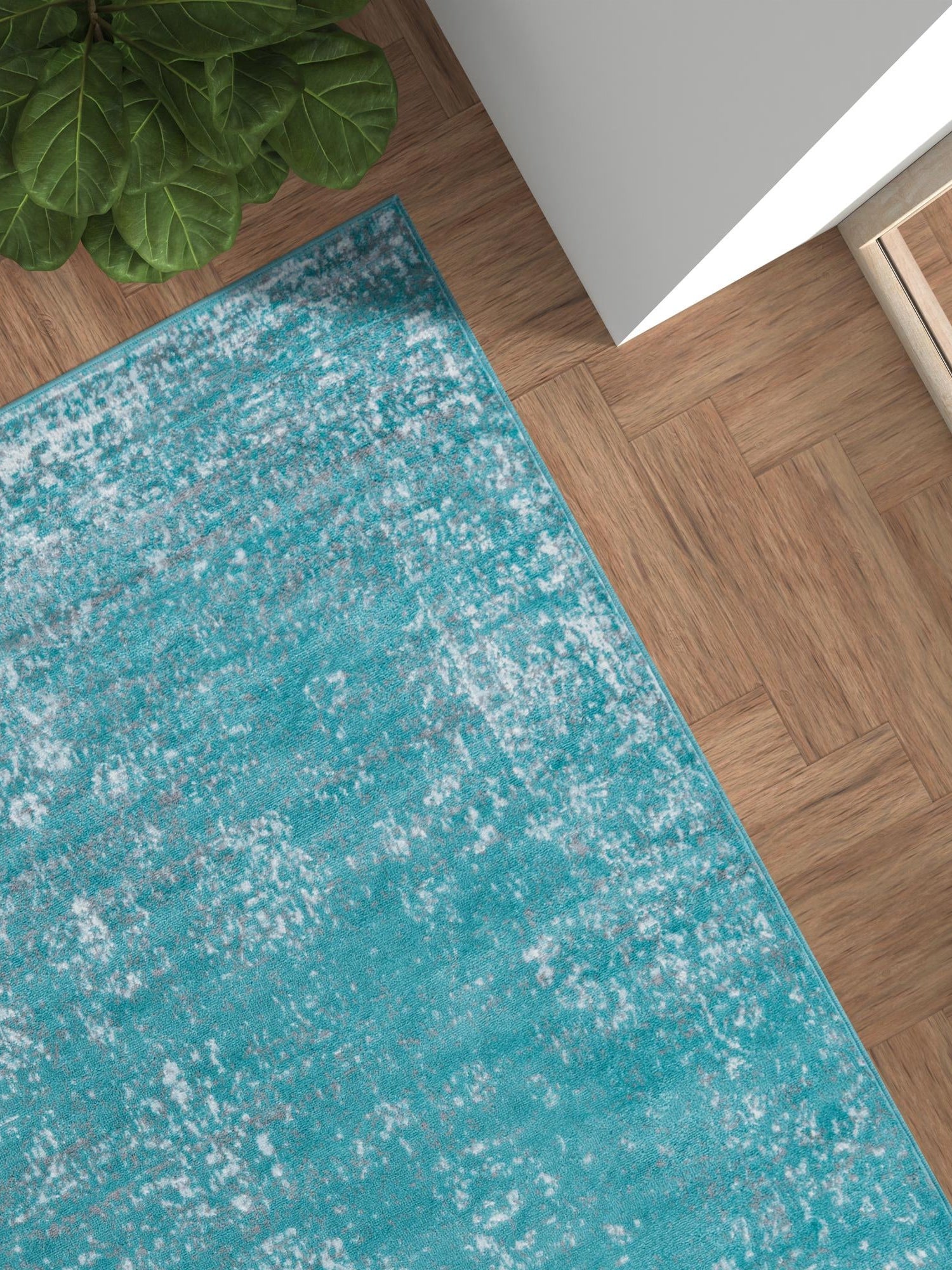 Turquoise 7' 1 x 10' Sofia Rectangle Area Rug Durable Easy Clean Stain Resistant Unique Carpet for Affordable Interior Home Design for Sale at Rug Engine